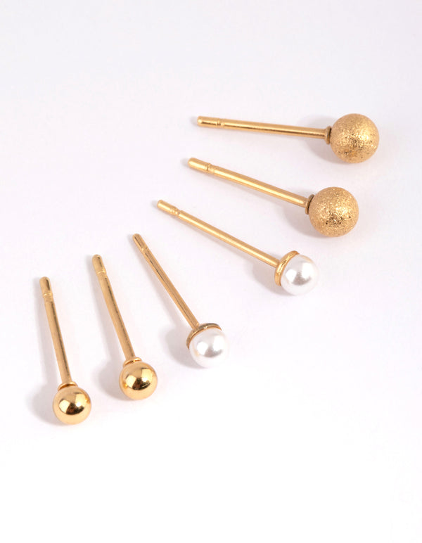 Gold Plated Surgical Steel Textured Ball Stud Earring Pack