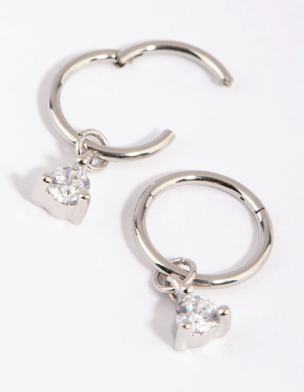 Surgical Steel Cubic Zirconia Charm Sleeper Earrings