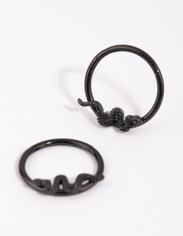 Matte Black Surgical Steel Snake Sleeper Earrings