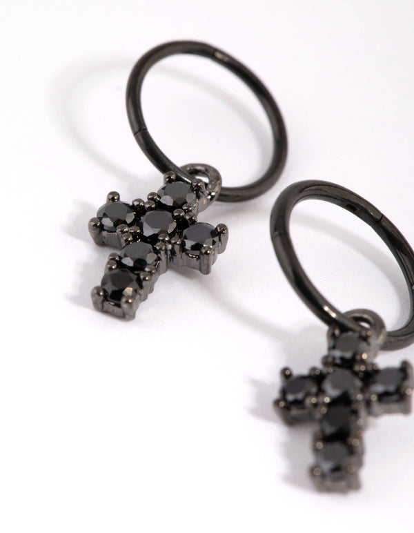 Matte Black Cubic Zirconia Cross Sleeper Earrings