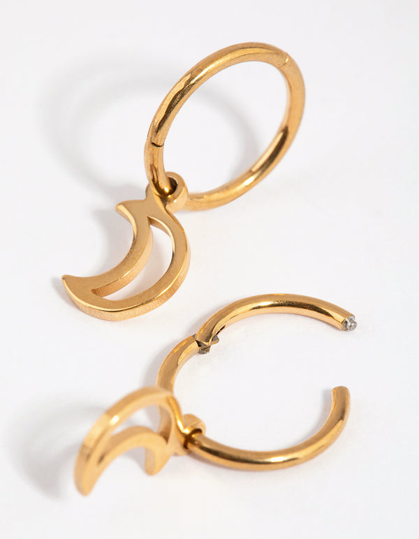 Gold Plated Surgical Steel Moon Charm Sleeper Earrings