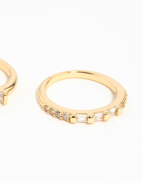 Gold Plated Emerald Cut Cubic Zirconia Ring Set