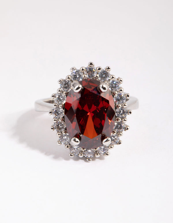 Silver Ruby Cubic Zirconia Oval Ring