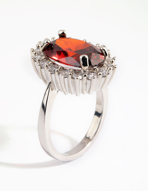 Silver Ruby Cubic Zirconia Oval Ring