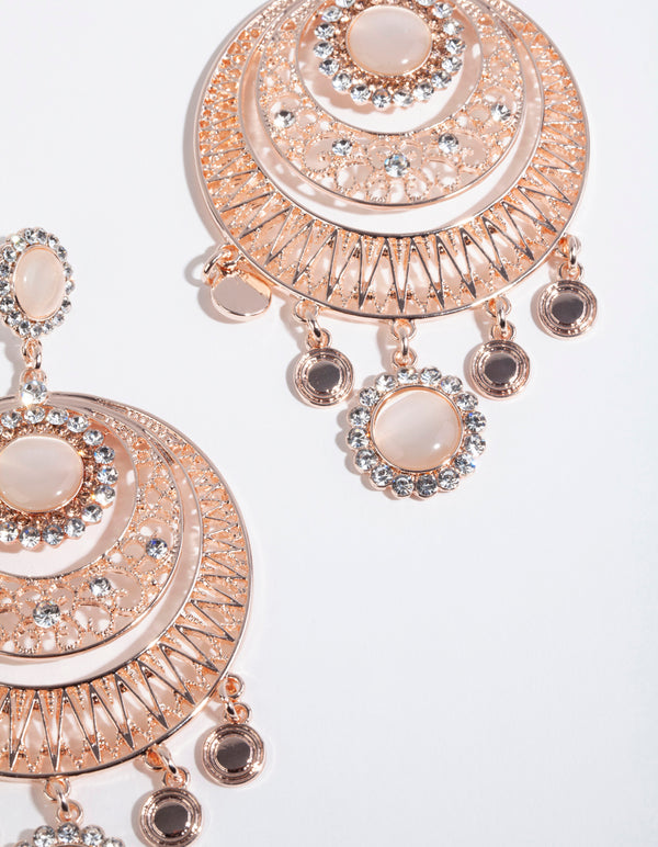 Rose Gold Disc Blush Catseye Chandbali Earrings
