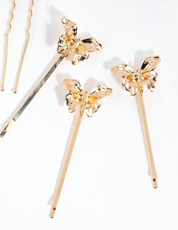 Gold Butterfly Slide & Bun Pins