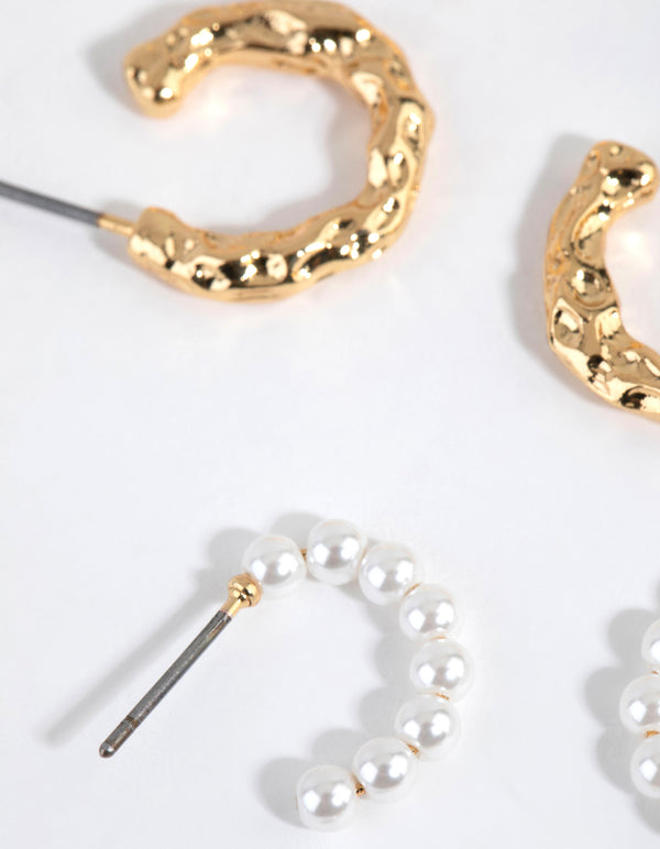 Gold Plated Pearl & Molten Earring Pack