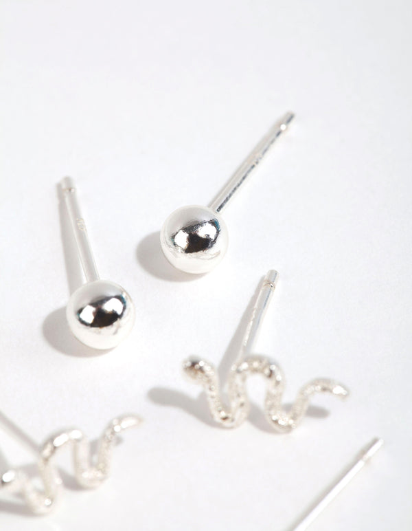 Sterling Silver Snake & Ball Stud Earring Pack