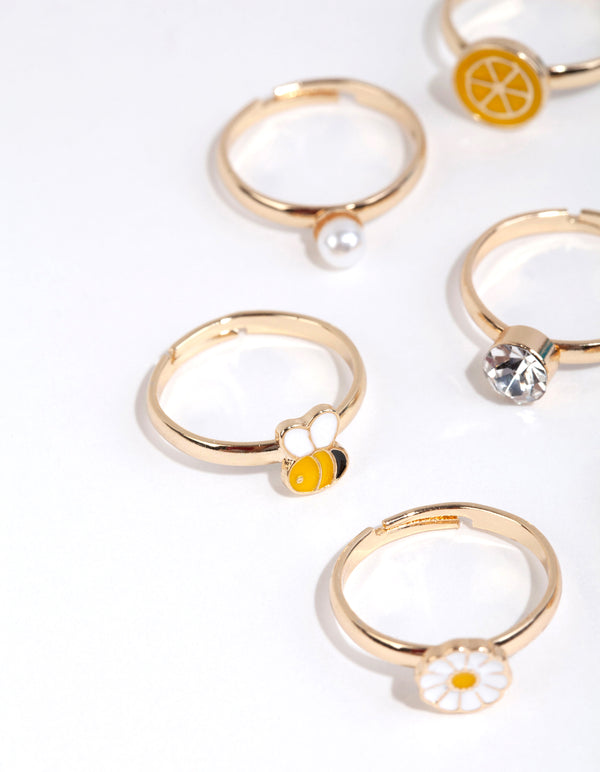 Kids Gold Lemon Bee Ring Pack