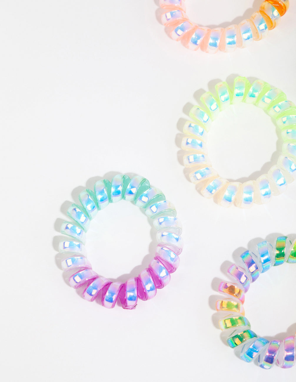 Kids Plastic Ombre Spiral Hair Ties & Pouch
