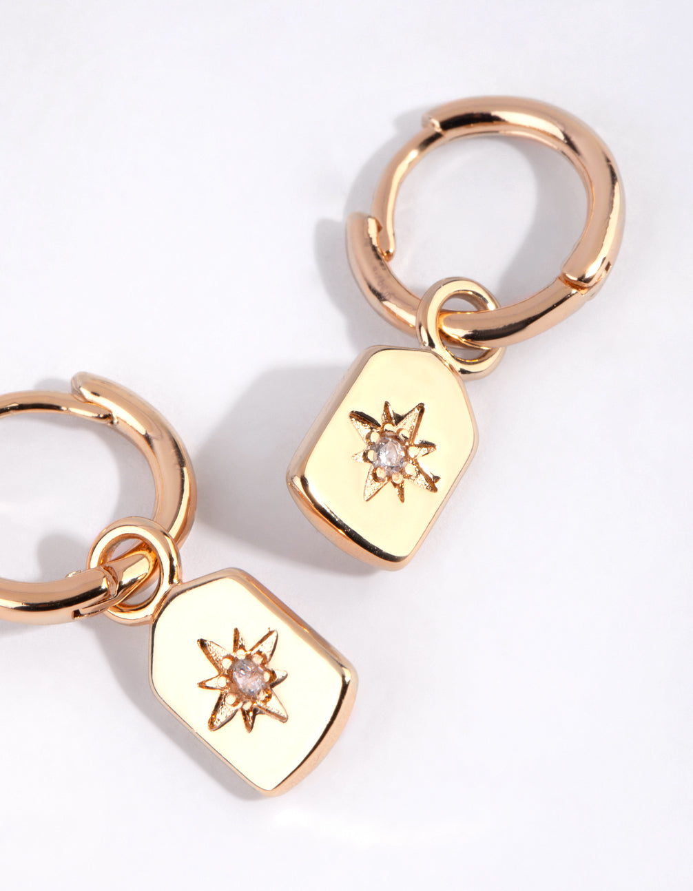 Gold Rectangular Diamante Huggie Earrings