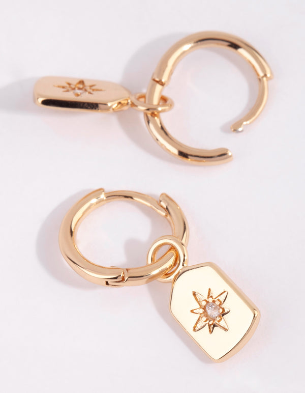 Gold Rectangular Diamante Huggie Earrings