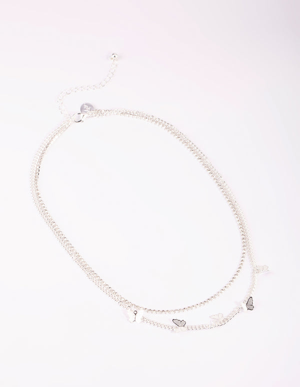Silver Butterfly Cup Chain Layered Necklace