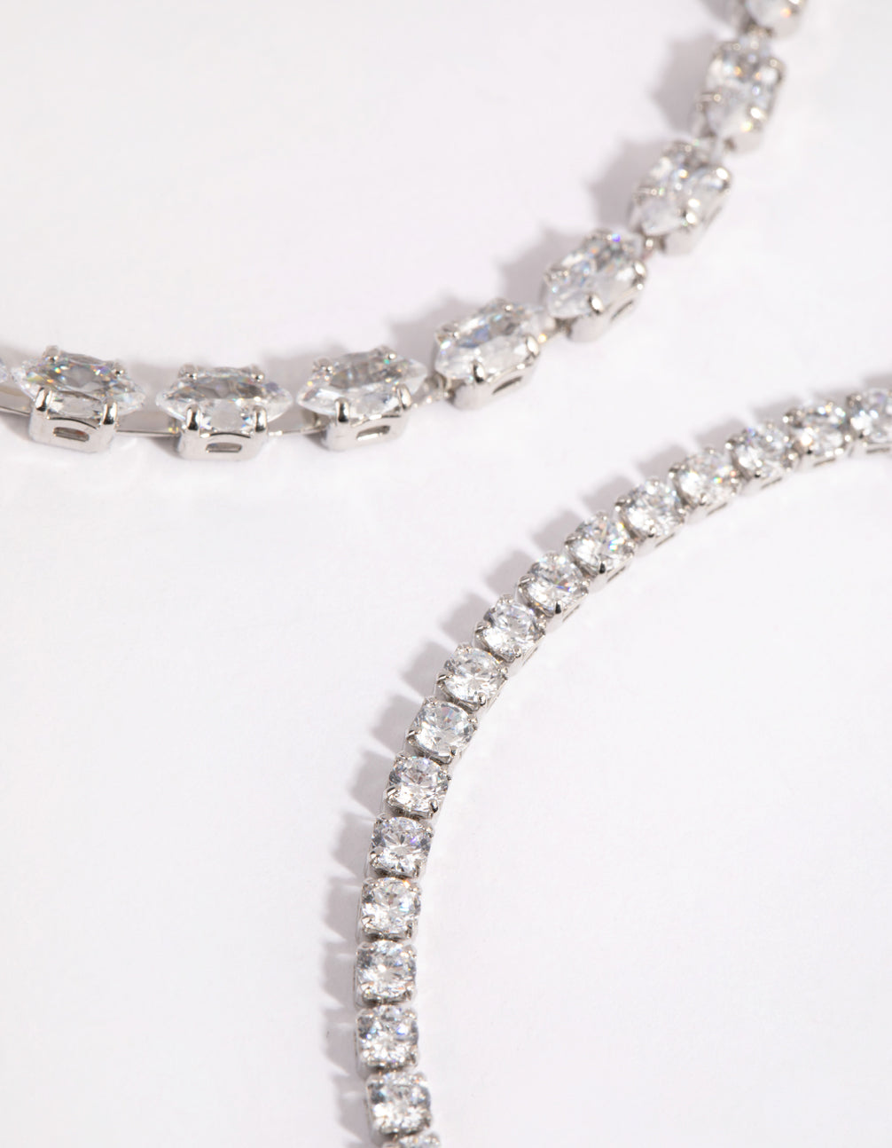 Silver Diamond Simulant Mixed Stone Bracelet Set