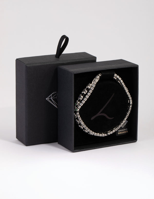 Silver Diamond Simulant Mixed Stone Bracelet Set