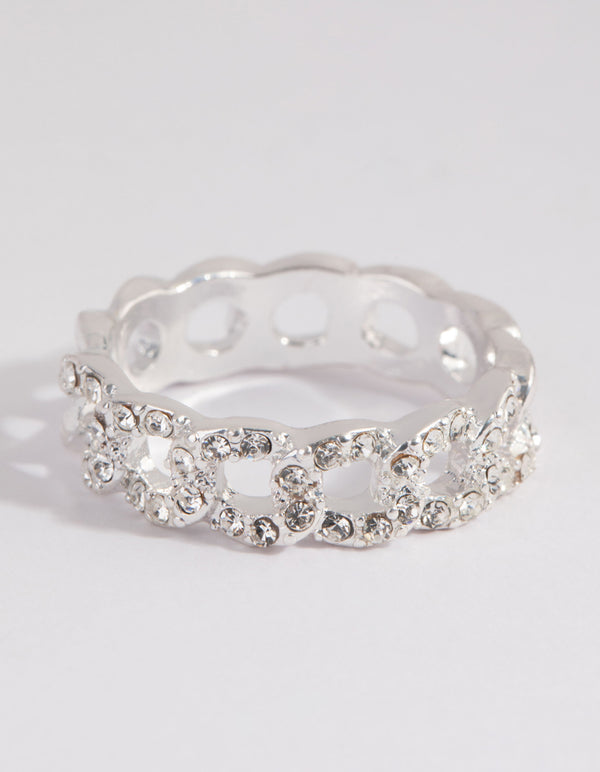Silver Diamante Link Ring
