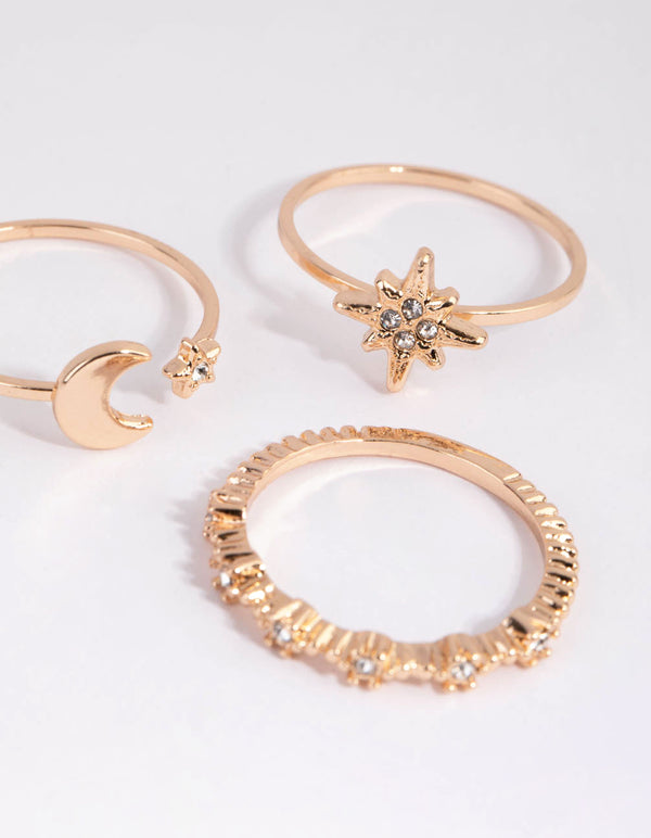 Gold Celestial Star Ring Stack