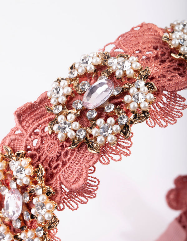 Flower & Embellished Lace Alice Band