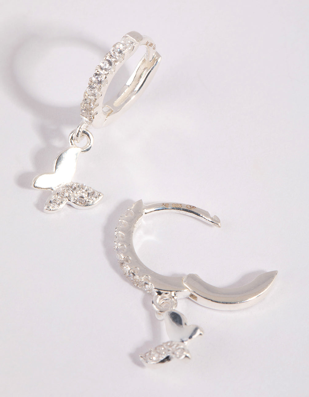 Sterling Silver Diamante Butterfly Huggie Earrings
