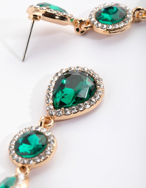 Green Diamante Circle & Teardrop Earrings