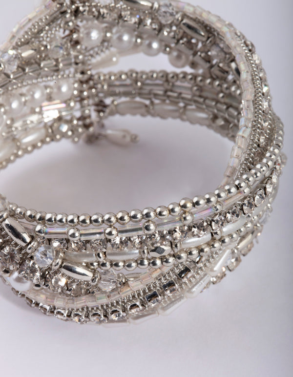 Silver Plated Multi Bead Cuff Bracelet