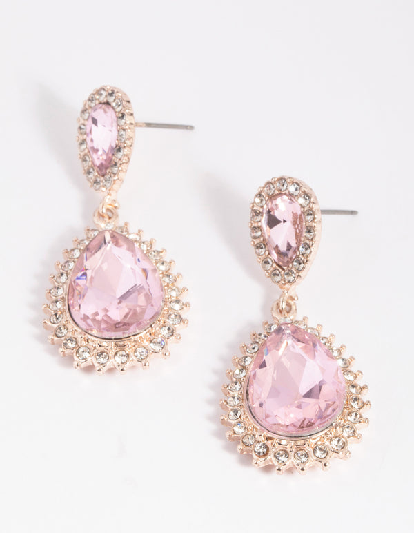 Rose Gold Teardrop Diamante Drop Earrings