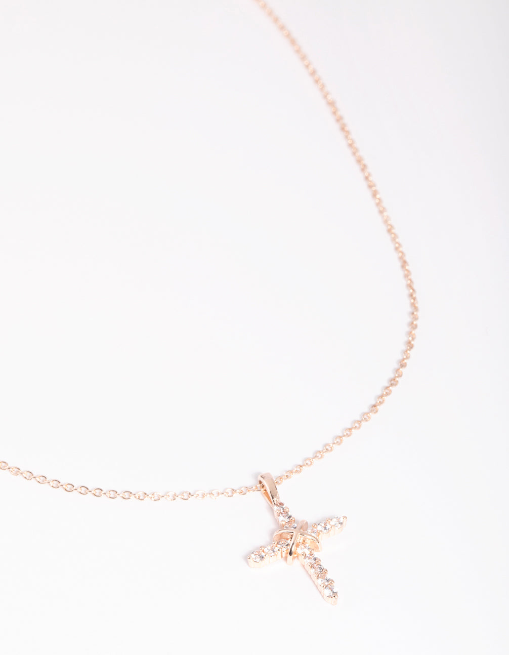 Rose Gold Cross & Diamante Necklace