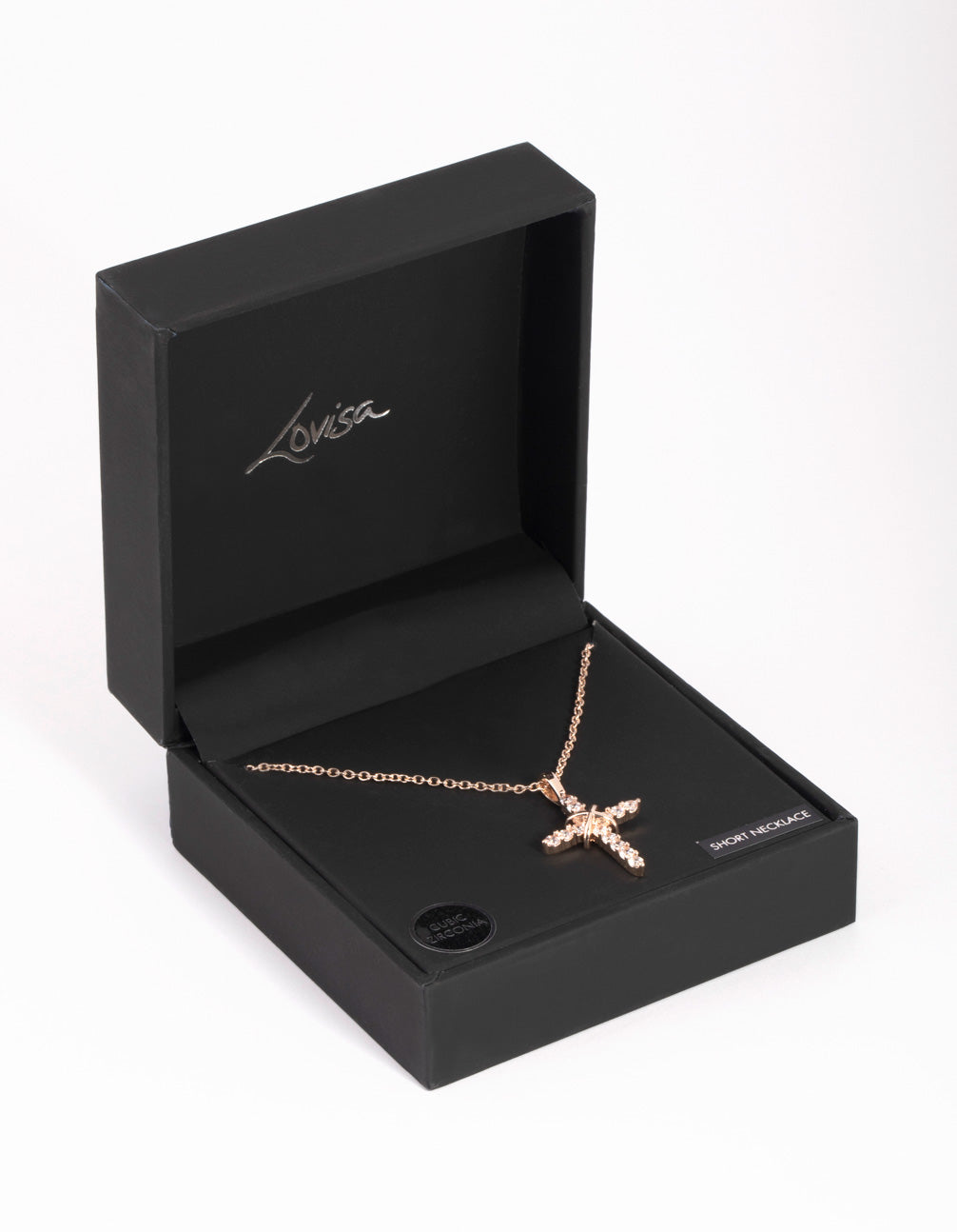 Rose Gold Cross & Diamante Necklace
