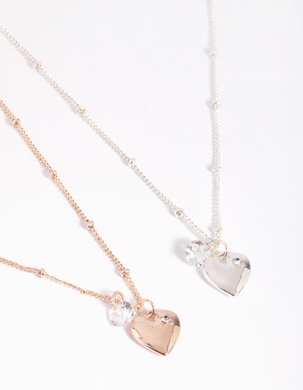 Mixed Metal Heart Diamante Necklace