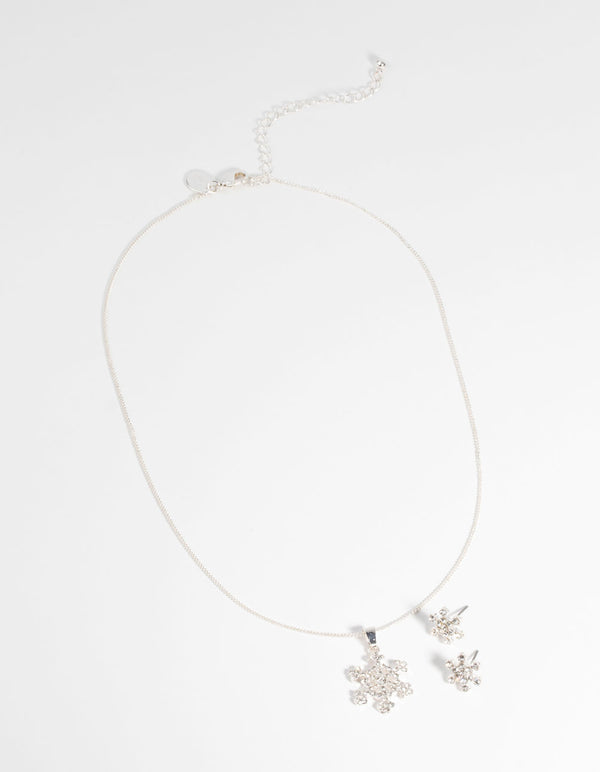Silver Diamante Snowflake Necklace & Earring Set