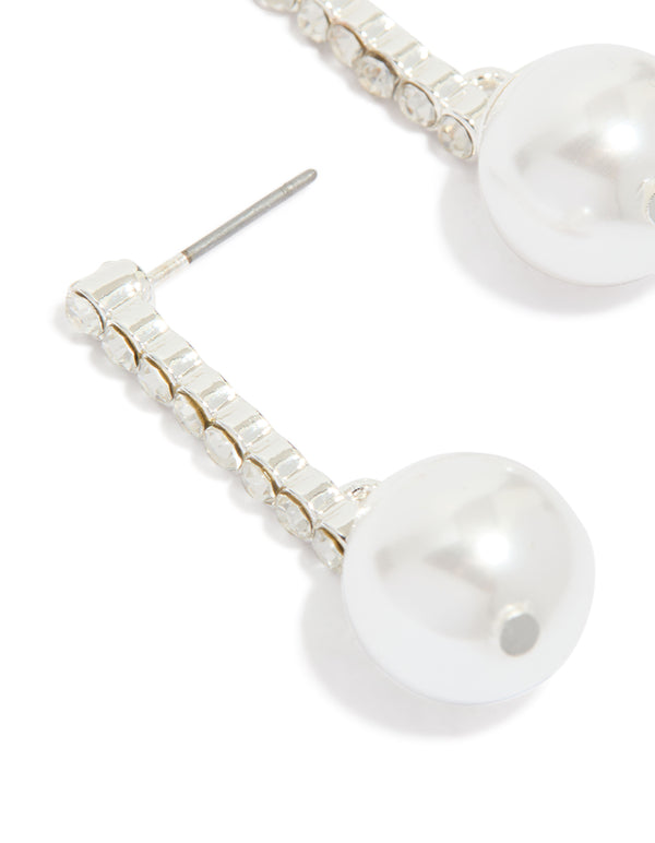 Silver Diamante & Pearl Drop Earrings