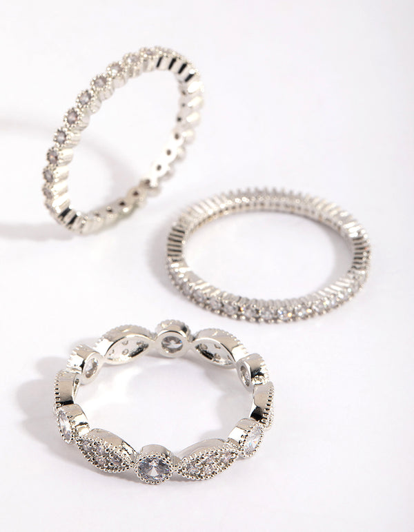 Silver Oval & Circle Cubic Zirconia Ring Pack