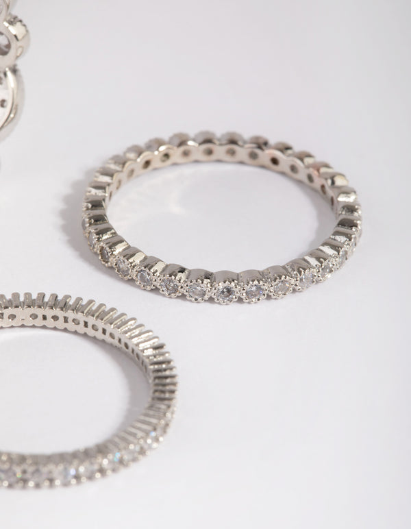 Silver Oval & Circle Cubic Zirconia Ring Pack