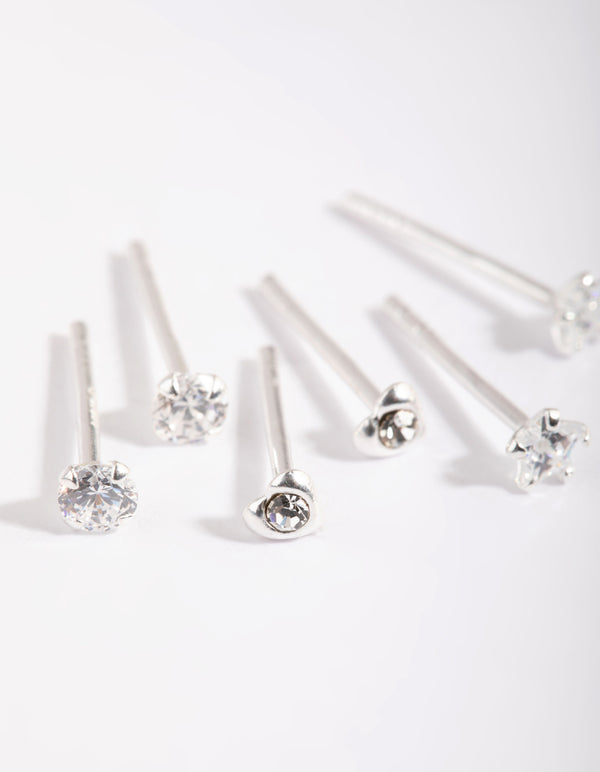 Sterling Silver Diamante Stud Earring Pack