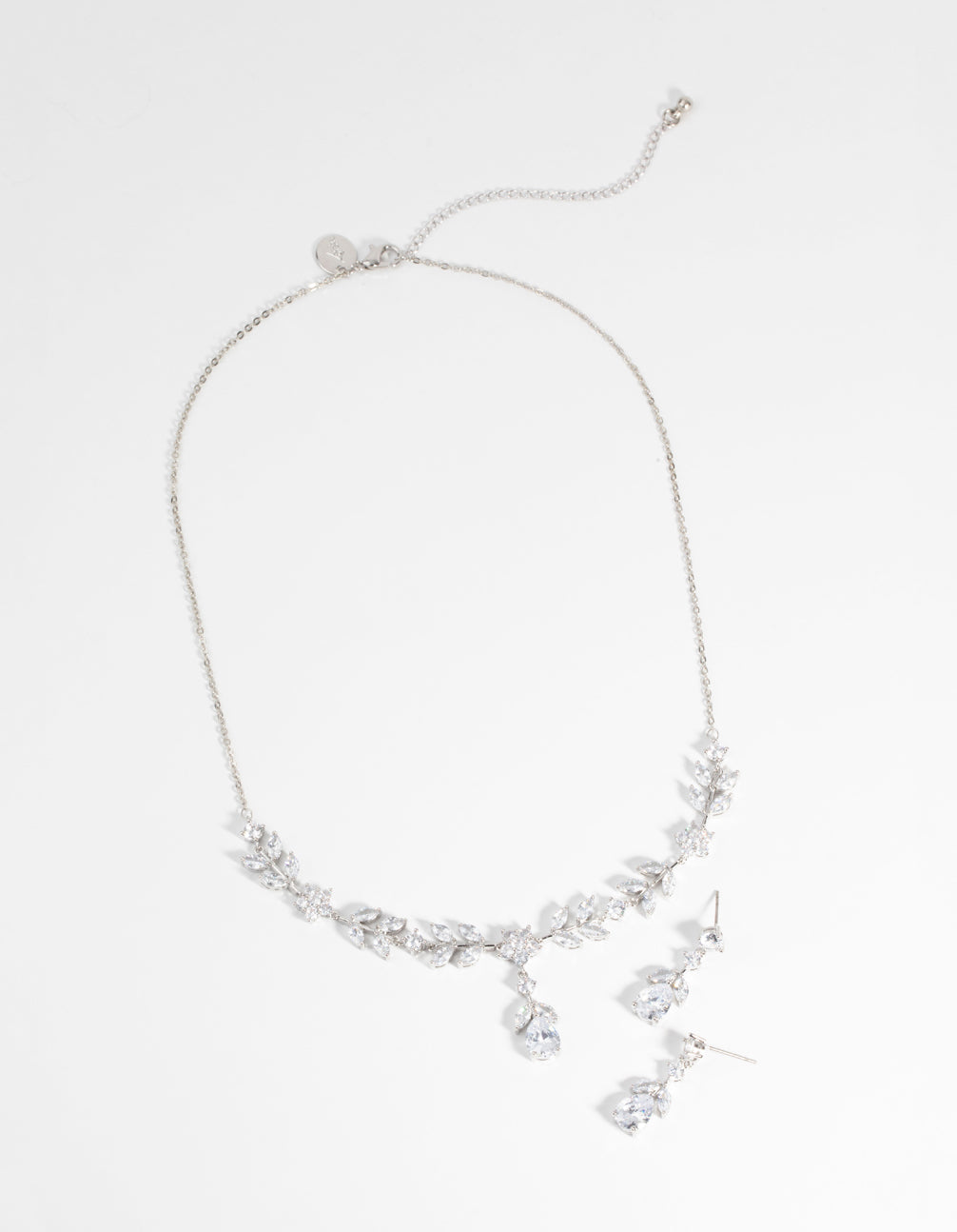Silver Diamond Simulant Floral Necklace & Earrings Set