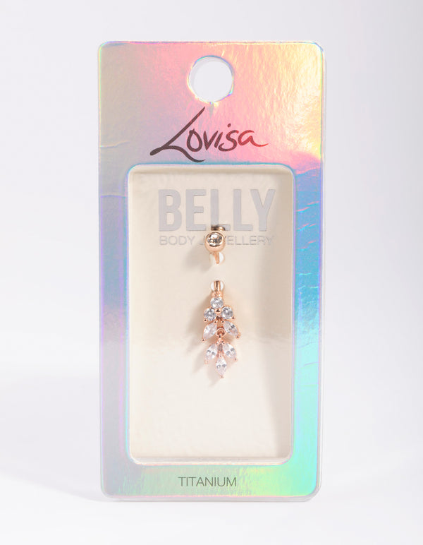 Rose Gold Plated Titanium Marquise Diamante Belly Bar