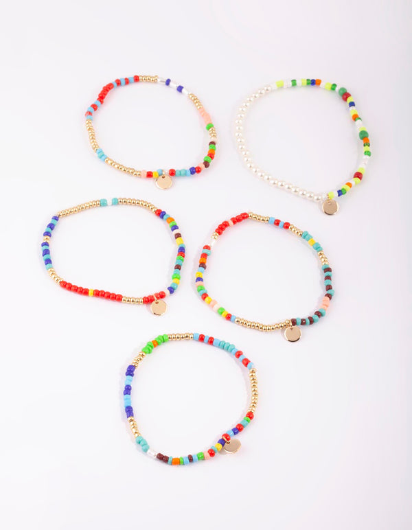 Colourful Bead & Pearl Bracelet 5-Pack