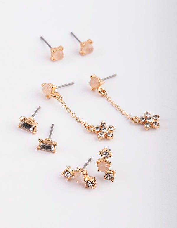 Gold Floral Stack Pack Earrings