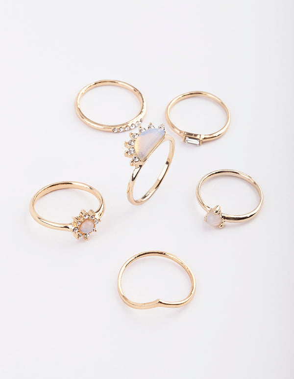 Gold Sunburst Ring Stack Pack with Moonstone