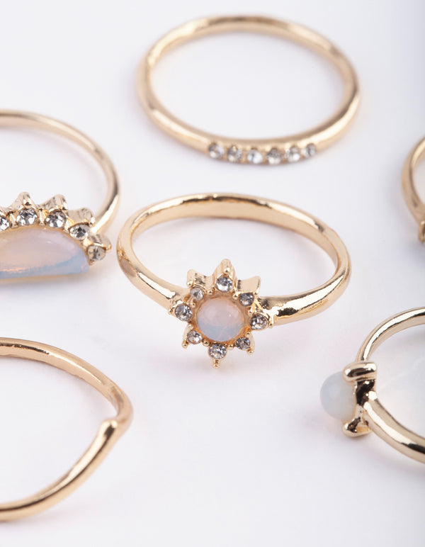 Gold Sunburst Ring Stack Pack with Moonstone
