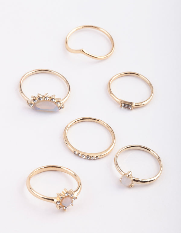 Gold Sunburst Ring Stack Pack with Moonstone