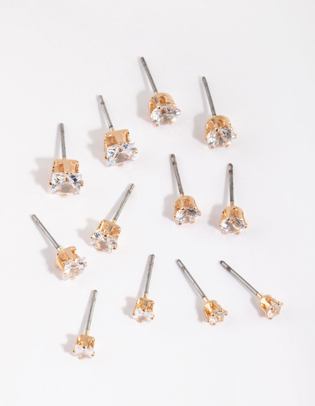 Gold Cubic Zirconia Classic Stud Earring 6-Pack