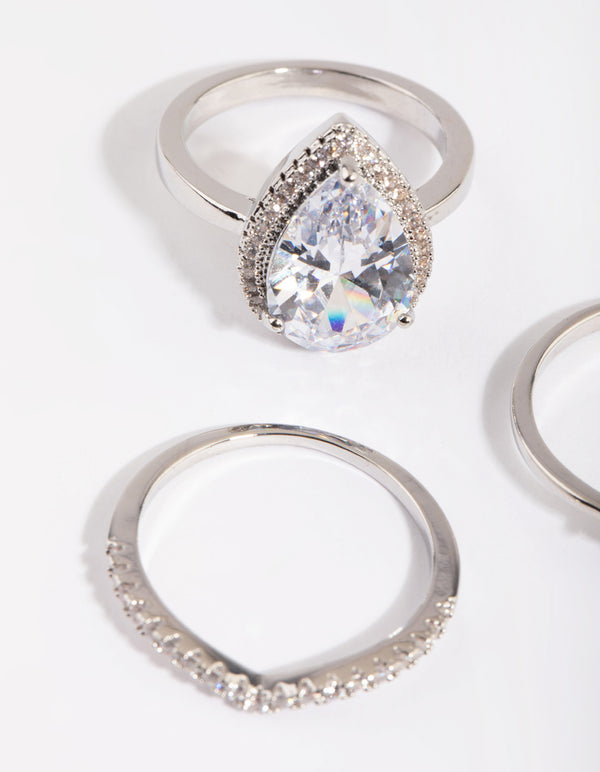 Silver Cubic Zirconia Statement Ring 5-Pack