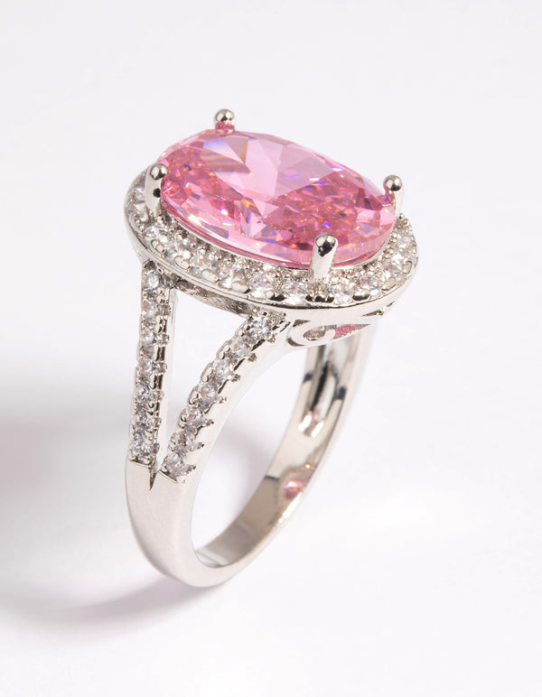 Silver Pink Cubic Zirconia Ring
