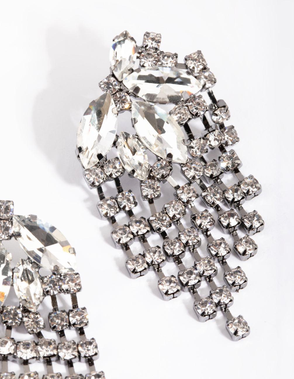 Gunmetal Navette Chain Stud Earrings