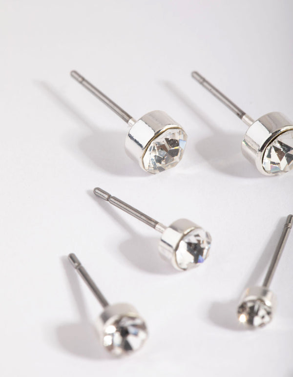 Silver Diamante Stud Earring Pack