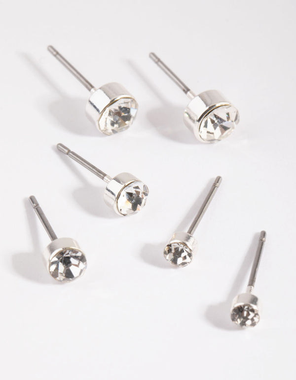 Silver Diamante Stud Earring Pack