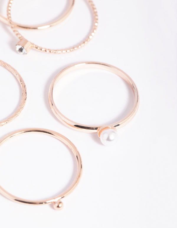 Rose Gold Dainty Pearl Ring 5-Pack