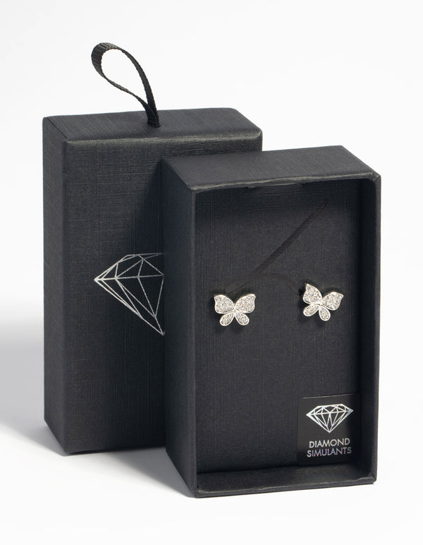 Silver Cubic Zirconia Butterfly Stud Earrings