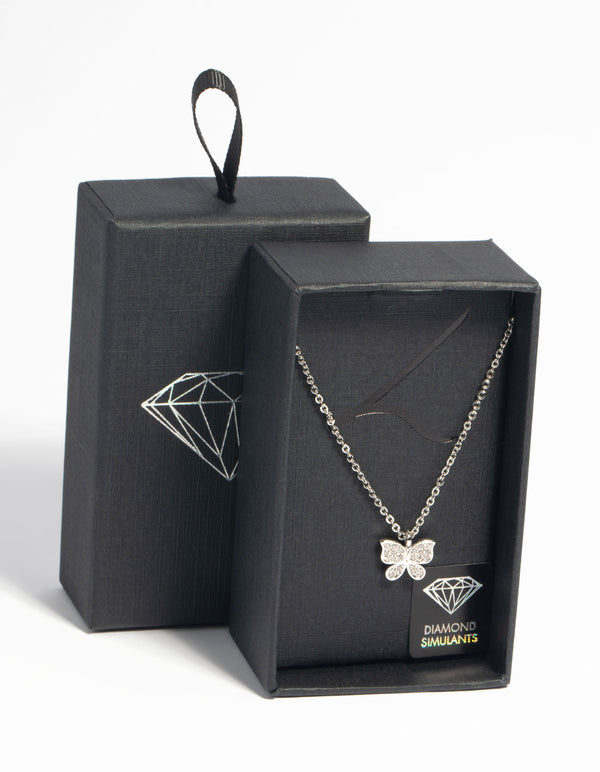 Silver Cubic Zirconia Butterfly Necklace